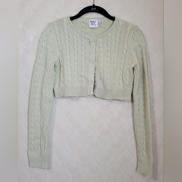 Princess Polly Sage Green Cropped Cable Knit Sweater Buttons Size S/M - Picture 1 of 5